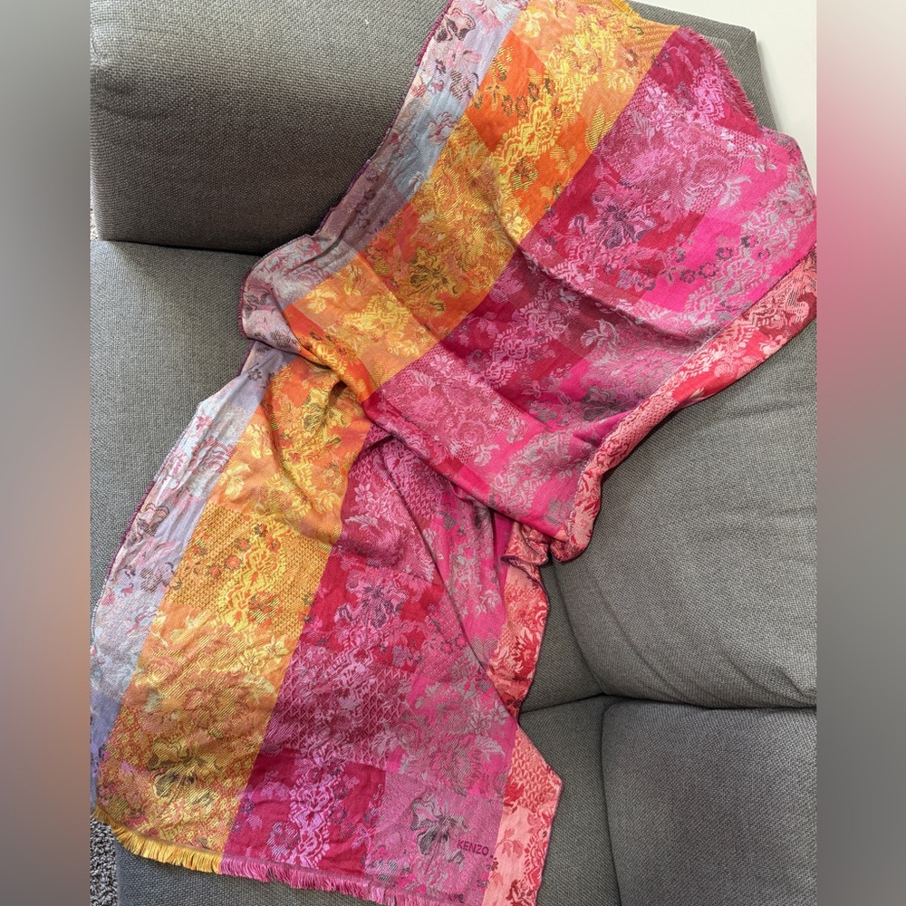 Kenzo Silk Blend Long Patterned Scarf Shawl